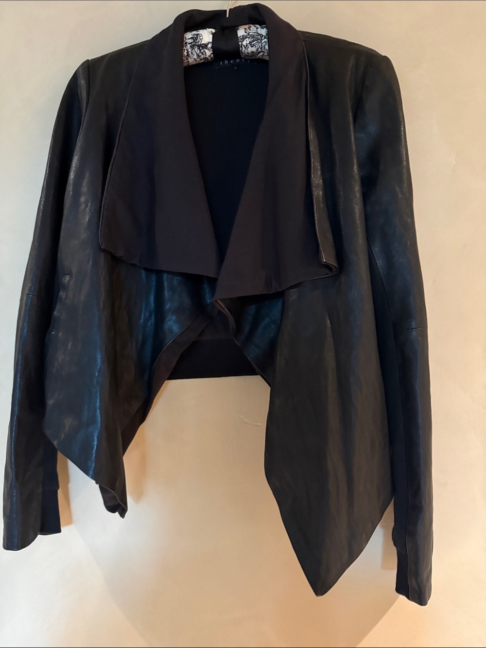 Theory Draped Leather Jacket with Cotton Backside size Med.